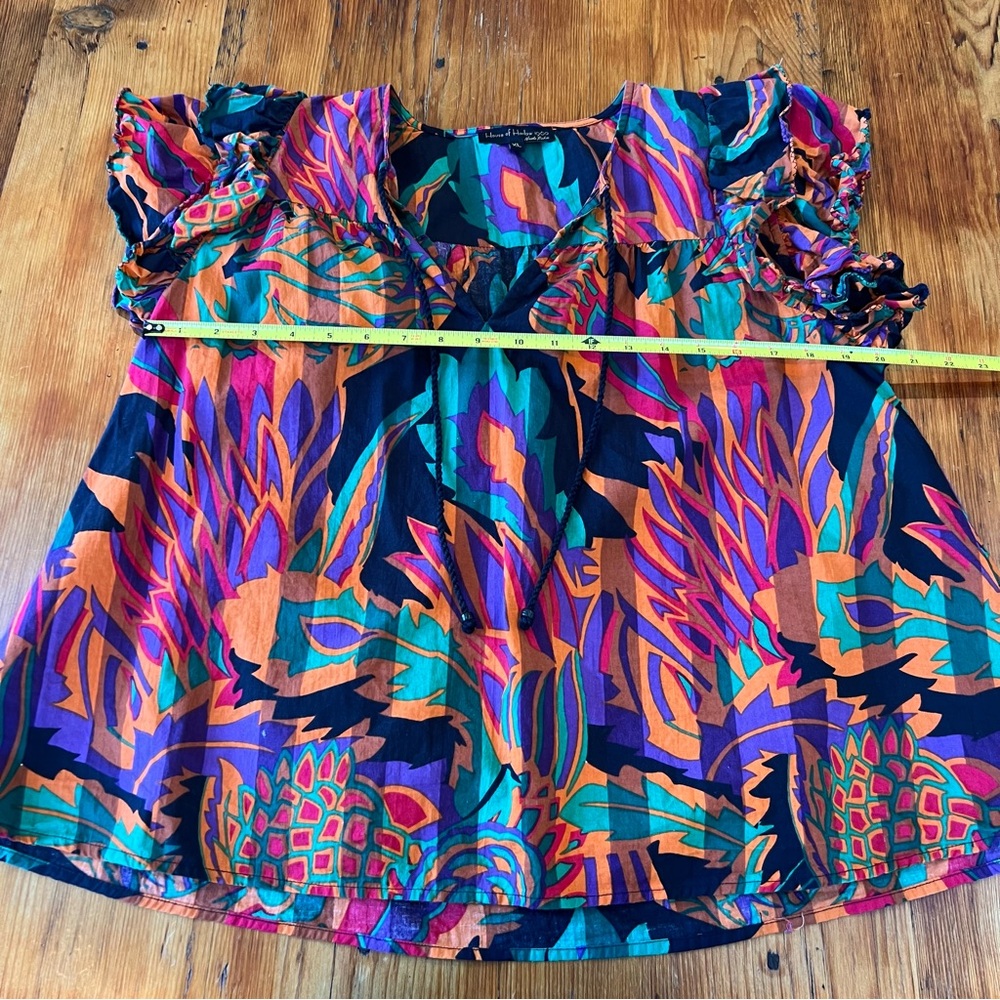 EUC House of Harlow 1960 Nicole‎ Richie Short Ruffle Sleeve print colorful top - Picture 5 of 7